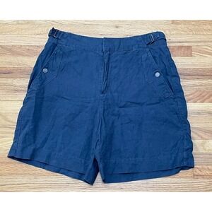 Athleta Voyager Women's 8 Blue Short 100% Linen Bermuda Beach Casual  Pockets
